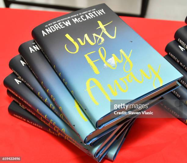 The view of actor/author Andrew McCarthy's book "Just Fly Away" during The Moms In Conversation With Andrew McCarthy at Kmart on March 28, 2017 in...