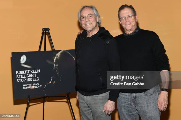 Comedian Robert Klein and director Marshall Fine attend the "Robert Klein Still Can't Stop His Leg" Special Screening at SVA Theater on March 28,...