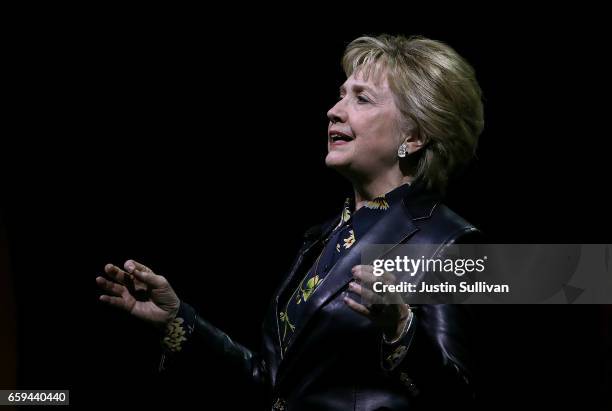 Former Secretary of State Hillary Clinton delivers a keynote address during the 28th Annual Professional Business Women of California conference on...