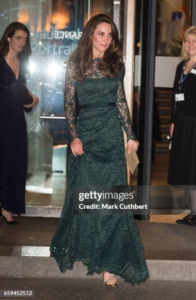 Catherine, Duchess of Cambridge leaves the 2017 Portrait Gala at National Portrait Gallery on March 28, 2017 in London, England.