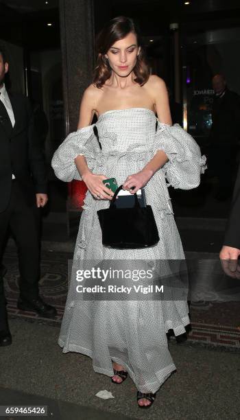 Alexa Chung leaving The Portrait Gala 2017 fundraising dinner held at National Portrait Gallery on March 28, 2017 in London, England.