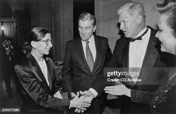 Rep. Jim Moran, D-Va., associate Justice Ruth Bader Ginsburg, and Sen. John Warner, R-Va. On April 8, 1997.