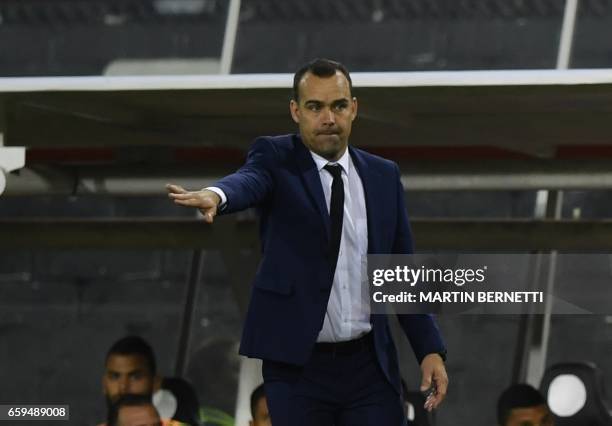 Venezuela's coach Rafael Dudamel gestures during their 2018 FIFA World Cup qualifier football match against Chile in Santiago, Chile on March 28,...