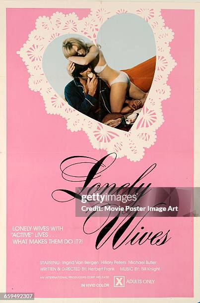 Image contains suggestive content.)A poster for the German pornographic film 'Lonely Wives', aka 'Virgin Wives', , 1972.