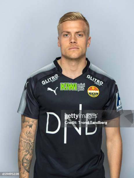 Eirik Ulland Andersen of Team Stromsgodset Fotballklubb during Photocall on March 17, 2017 in Drammen, Norway.