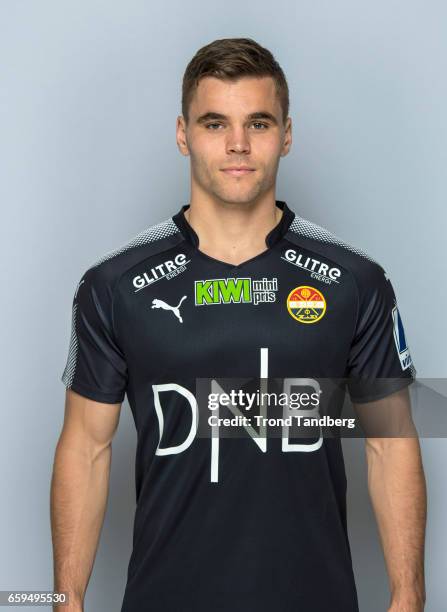 Kristoffer Tokstad of Team Stromsgodset Fotballklubb during Photocall on March 17, 2017 in Drammen, Norway.