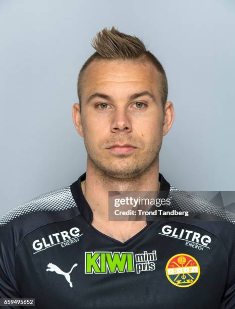 Marcus Pedersen of Team Stromsgodset Fotballklubb during Photocall on March 17, 2017 in Drammen, Norway.