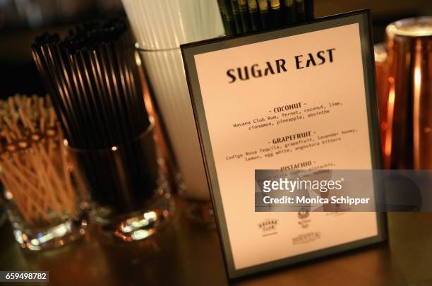 The cocktail menu at the Sugar East Grand Opening on March 28, 2017 in New York City.