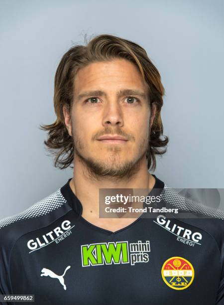 Sondre Johansen of Team Stromsgodset Fotballklubb during Photocall on March 17, 2017 in Drammen, Norway.