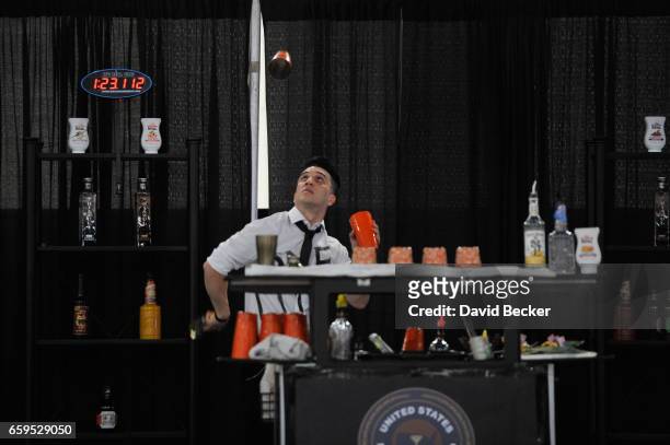 Bartender Luis Ortiz competes on day two of the 32nd annual Nightclub & Bar Convention and Trade Show on March 28, 2017 in Las Vegas, Nevada.