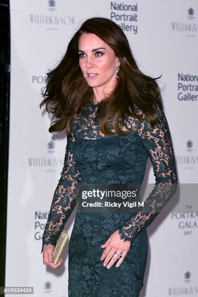 Catherine, Duchess of Cambridge leaving The Portrait Gala 2017 - fundraising dinner held at National Portrait Gallery on March 28, 2017 in London,...