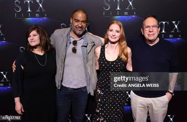 Producers Amy Pascal, Matt Jackson, actress Jessica Chastain and producer Mark Gordon attend STXfilms "The State of the Industry: Past, Present &...