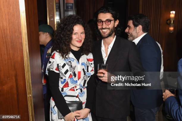 Lauren Sherman and Creative Director at Oliver Peoples Giampiero Tagliaferri attend the Oliver Peoples Pour Berluti Launch Celebration at Sant...