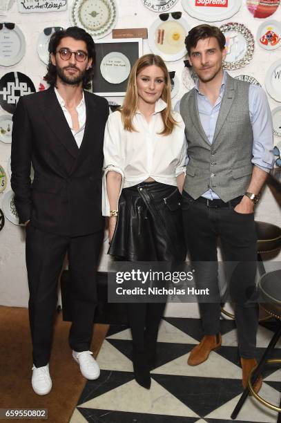 Creative Director at Oliver Peoples Giampiero Tagliaferri, Olivia Palermo and Johannes Huebl attend the Oliver Peoples Pour Berluti Launch...