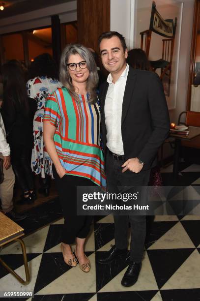 Designer at Oliver Peoples Lise Tyler and HR at Oliver Peoples Luigi Ocone attend the Oliver Peoples Pour Berluti Launch Celebration at Sant Ambroeus...