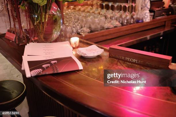 View of atmosphere at the Oliver Peoples Pour Berluti Launch Celebration at Sant Ambroeus SoHo on March 28, 2017 in New York City.