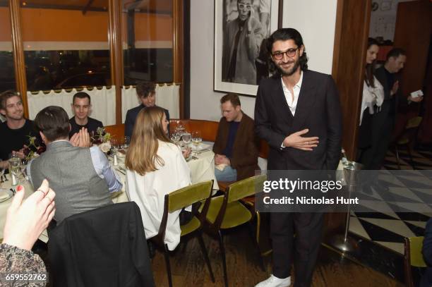 Creative Director at Oliver Peoples Giampiero Tagliaferri speaks during the Oliver Peoples Pour Berluti Launch Celebration at Sant Ambroeus SoHo on...