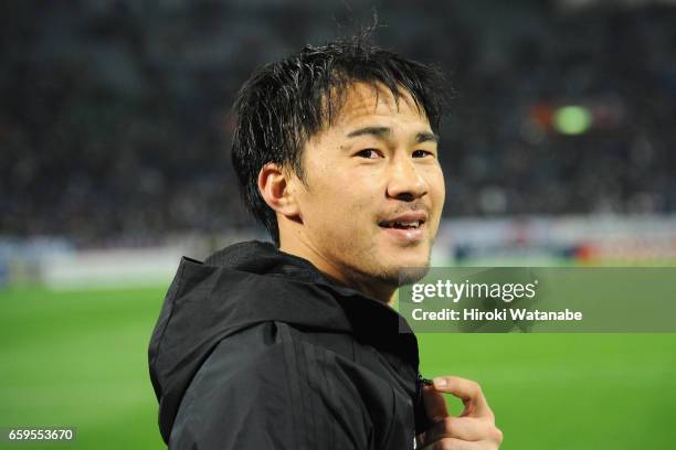 Shinji Okazaki of Japan looks on after his side's 4-0 win after the 2018 FIFA World Cup Qualifier match between Japan and Thailand at Saitama Stadium...