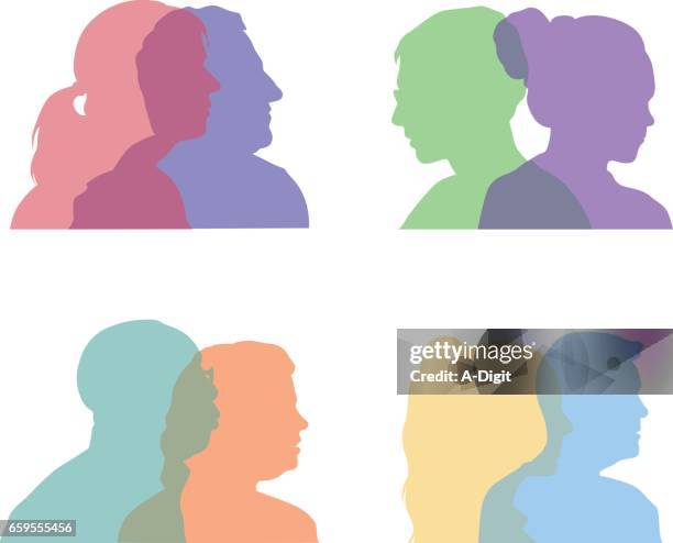 couples differences - older woman stock illustrations