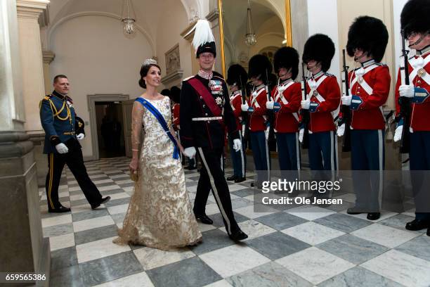 Prince Joachim and Princess Marie during arrival to the to the State Dinner on the occasion of the visiting Belgian King and Queen at Christiansborg...