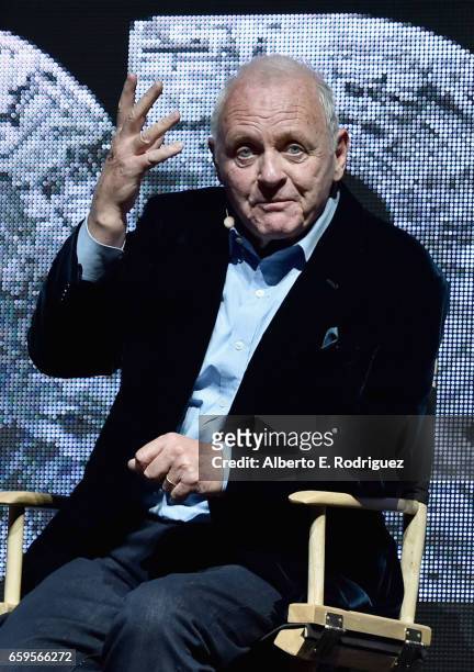 Actor Anthony Hopkins speaks onstage at CinemaCon 2017 Paramount Pictures Presentation Highlighting Its Summer of 2017 and Beyond at The Colosseum at...