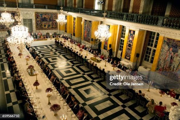 Guests seated at the State Dinner on the occasion of the visiting Belgian King and Queen at Christiansborg on March 28, 2017 in Copenhagen, Denmark....