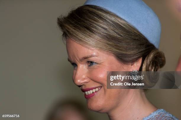 Queen Mathilde during the royal Belgian couples meeting meeting with the the Belgian trade delegation and their Danish counterparts at the Marriott...