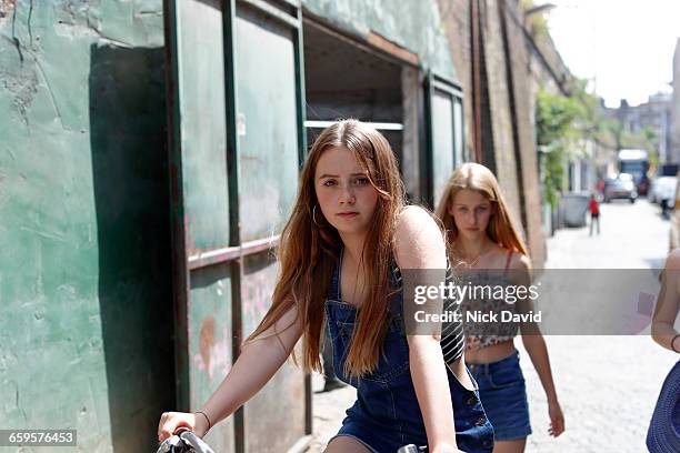 Teenage girls outside on the street