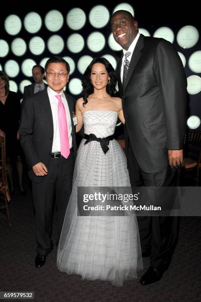 Dr. David Ho, Lucy Liu and Magic Johnson attend The Inaugural IRENE DIAMOND AWARD GALA at Jazz at Lincoln Center on October 15, 2016 in New York City.