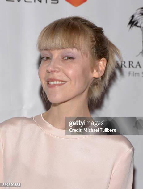 Actress Antonia Campbell-Hughes attends Fathom Events and Terra Mater Film Studios' "Mindgamers: One Thousand Minds Connected Live" premiere event at...