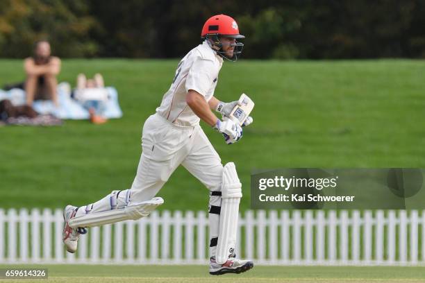Peter Fulton of Canterbury makes a run during the Plunket Shield match between Canterbury and Wellington on March 29, 2017 in Christchurch, New...