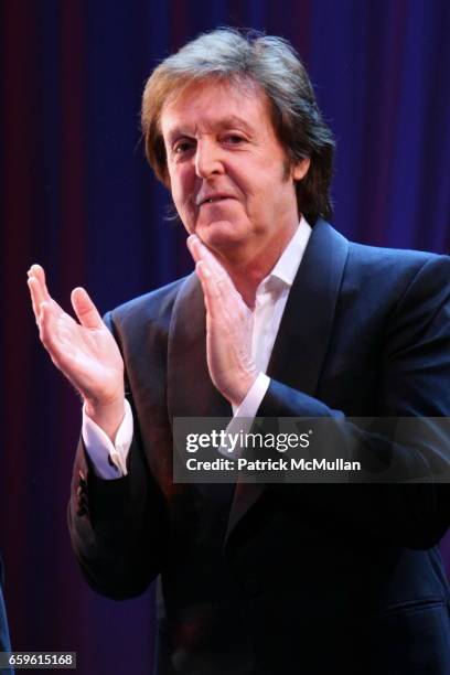 Sir Paul McCartney attends Chance & Chemistry: A Centennial Celebration Of Frank Loesser Benefit Concert at Minskoff Theatre on October 26, 2009 in...