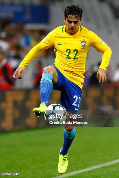 Fagner of Brazil controls the ball during a match between Brazil and Paraguay as part of 2018 FIFA World Cup Russia Qualifier at Arena Corinthians on...