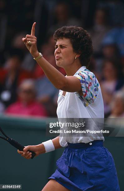 American tennis player Pam Shriver pictured in action competing in the 1991 Pilkington Glass Championships Tennis tournament at Devonshire Park in...