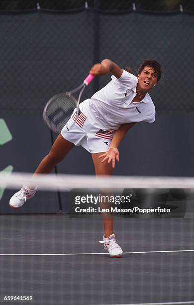 American tennis player Jennifer Capriati pictured in action for the United States during progress to reach the final of the 1991 Federation Cup...