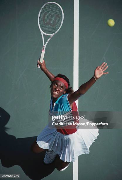 American tennis player Zina Garrison pictured in action competing to reach the semifinals of the 1989 US Open Women's Singles tennis tournament at...