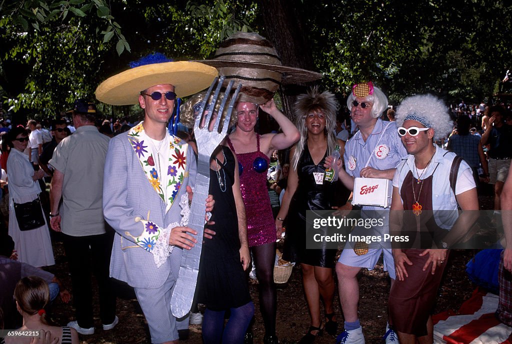 Revellers celebrate Wigstock! 1993 in Tompkins Square Park...