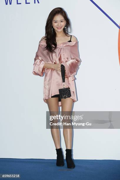Kim Jae-Kyung of South Korean girl group Rainbow is seen at HERA Seoul Fashion Week F/W 2017 on March 28, 2017 in Seoul, South Korea.