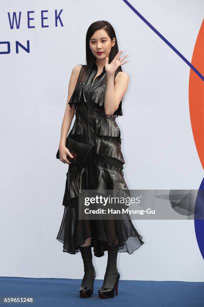 Seohyun of South Korean girl group Girls' Generation is seen at HERA Seoul Fashion Week F/W 2017 on March 28, 2017 in Seoul, South Korea.