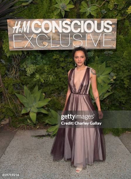 Sasha Lane attends the H&M Conscious Exclusive Dinner at Smogshoppe on March 28, 2017 in Los Angeles, California.