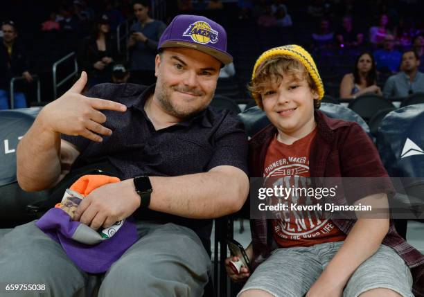 Actor Jack Black and his son Samuel Black attend Washington Wizards and Los Angeles Lakers basketball game at Staples Center March 28 2017, in Los...