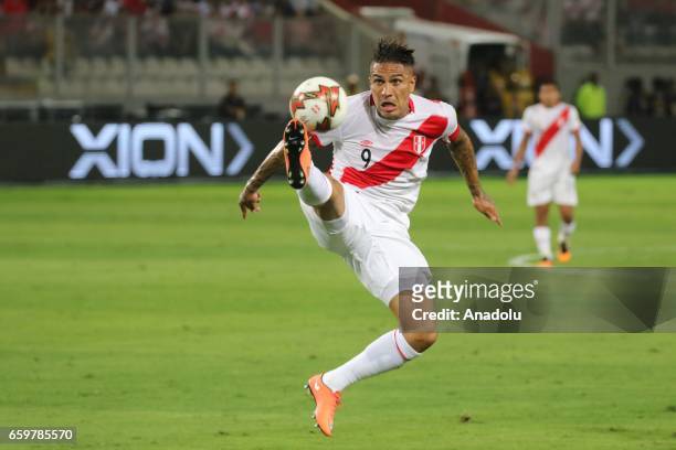 Paolo Guerrero of Peru in action during 2018 FIFA World Cup Qualification match between Peru and Uruguay at National Stadium in Lima, Peru on March...