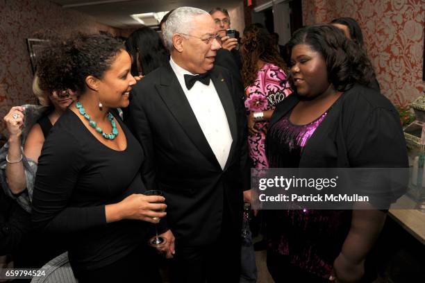 Linda Powell, General Colin Powell and Gabourey Sidibe attend THE CINEMA SOCIETY & TOMMY HILFIGER host the after party for "PRECIOUS" at Crosby...