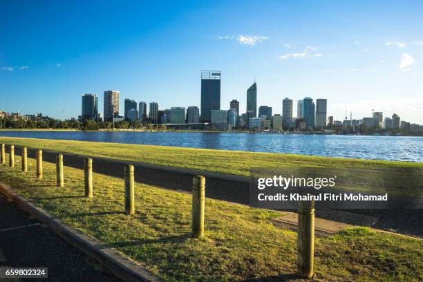 perth city skyline, swan river, western australia - perth street stock pictures, royalty-free photos & images