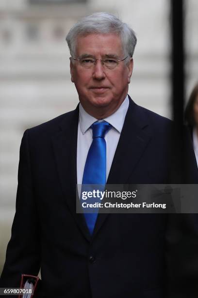 Secretary of State for Defence Sir Michael Fallon arrives for a cabinet meeting at 10 Downing Street on March 29, 2017 in London, England. Later...