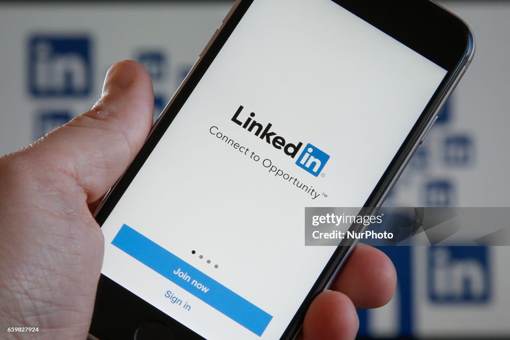 Linked Apps The LinkedIn social network for professionals app and logo is seen on ...
