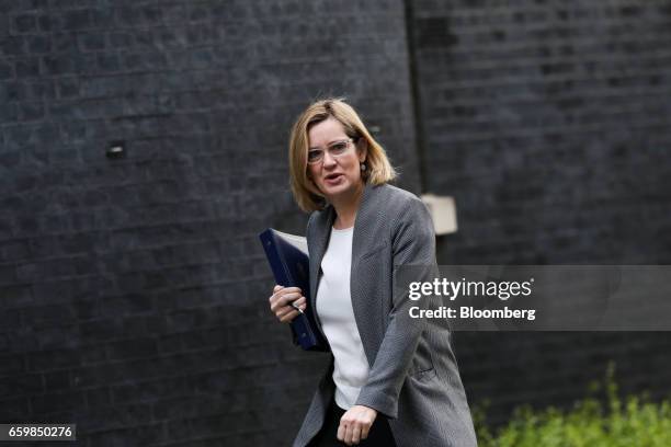 Amber Rudd, U.K. Home secretary, arrives for a cabinet meeting at Downing Street in London, U.K., on Wednesday, March 29, 2017. The U.K. Will start...