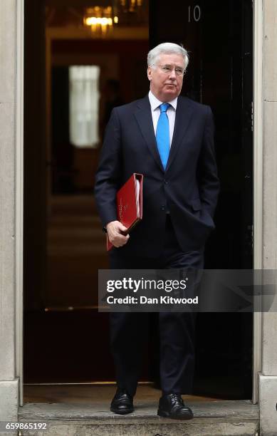 Secretary of State for Defence Sir Michael Fallon departs 10 Downing Street on March 29, 2017 in London, England. Later today British Prime Minister...