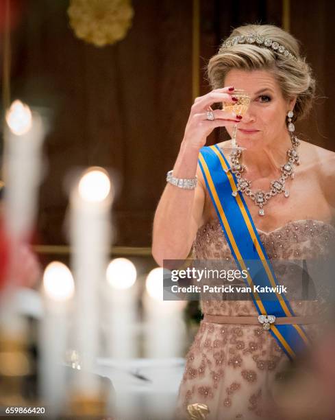 Queen Maxima of The Netherlands during the state banquet for the Argentinean president in Amsterdam on March 27, 2017 in Amsterdam, The Netherlands....