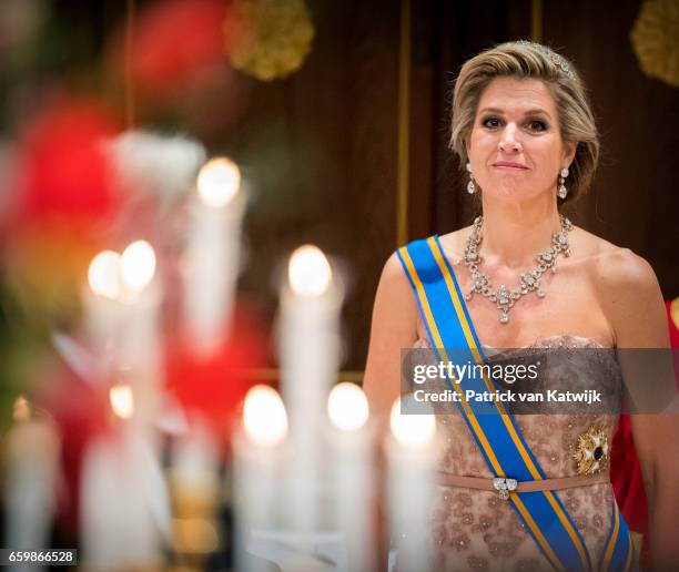 Queen Maxima of The Netherlands during the state banquet for the Argentinean president in Amsterdam on March 27, 2017 in Amsterdam, The Netherlands....